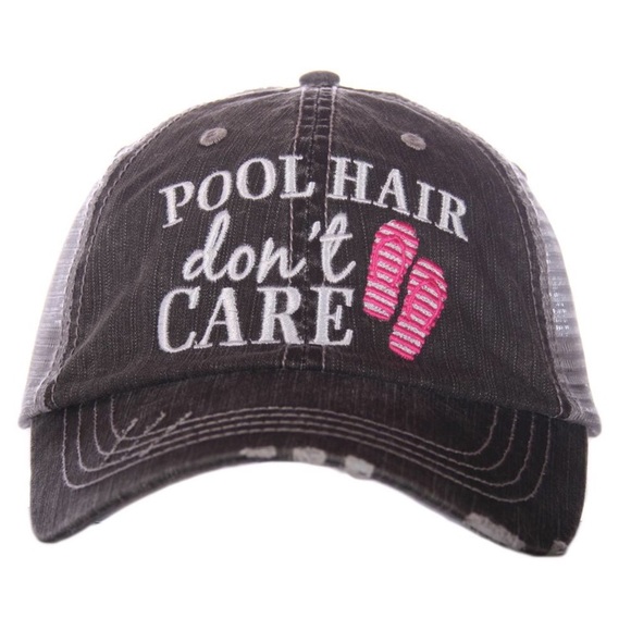"Pool Hair Don’t Care" Embroidered/Distressed Cap - Picture 7 of 7